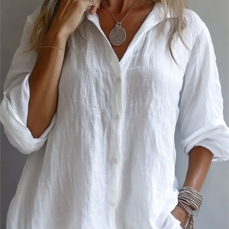 Mens Linen Shirt Long Sleeve - Solid Color Linen Sexy V-neck Single