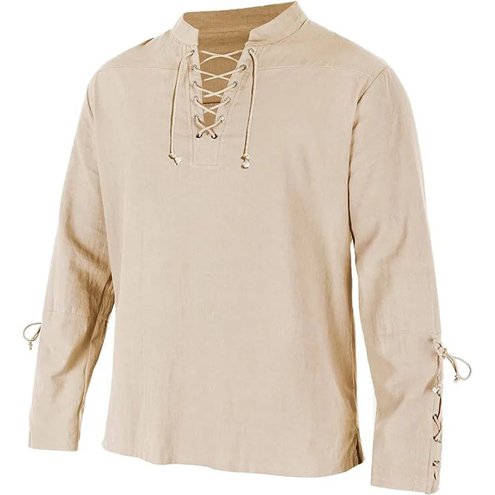Medieval Gothic Lace Up Pirate Shirt - Men's Long Sleeve Shirts Lace Up