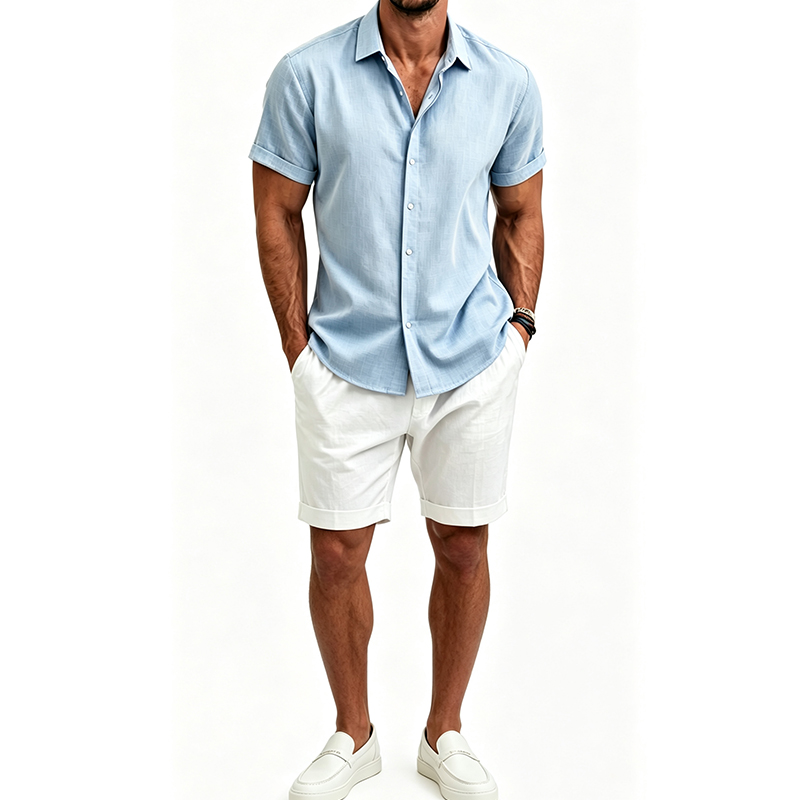 Mens Linen Shirt Long Sleeve - Men's Cotton Linen Shirt Set Summer