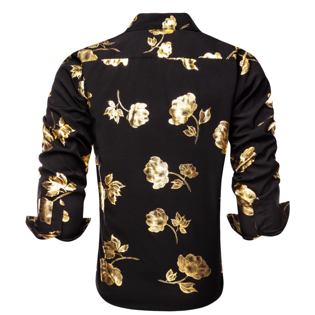Hi-Tie Black Gold Silk Mens Sh - Mens Satin Silk Dress Shirt review and price