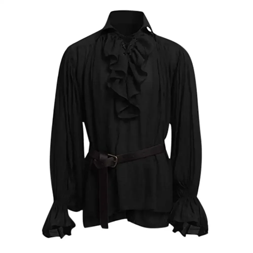Medieval Shirts Ruffled Gothic - Medieval Gothic Lace Up Pirate Shirt review and price