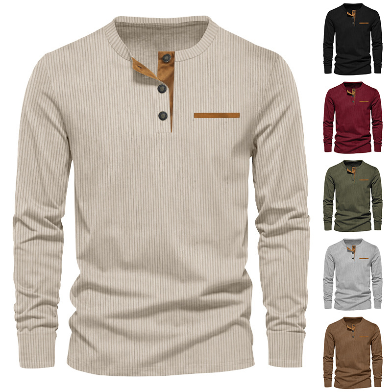 New Men's Long Sleeve T-shirt  - Corduroy Button Up Shirt Men review and price