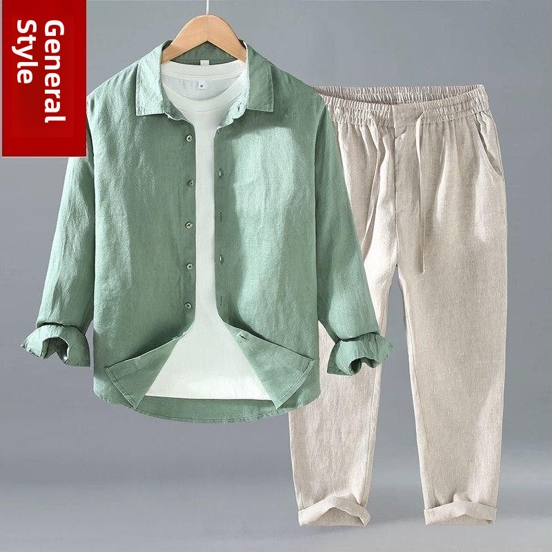 Summer Cotton Linen Shirt Pant - Mens Linen Shirt Long Sleeve review and price
