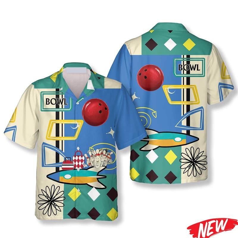 Classic Bowling Pattern Hawaii - Short Sleeve Bowling Shirt Retro review and price