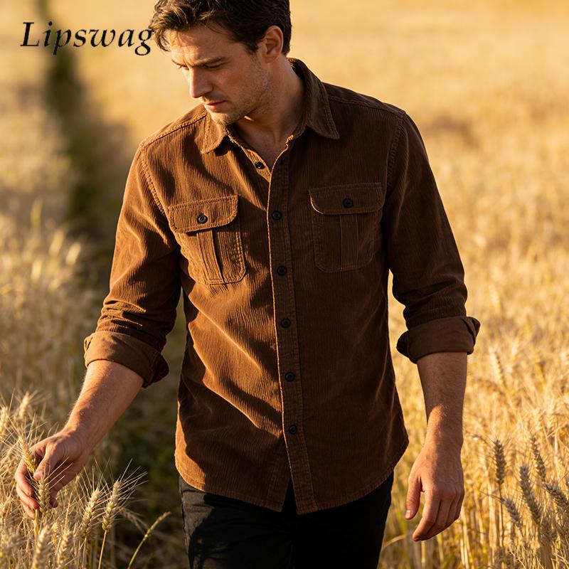 Vintage Solid Color Corduroy S - Corduroy Button Up Shirt Men review and price