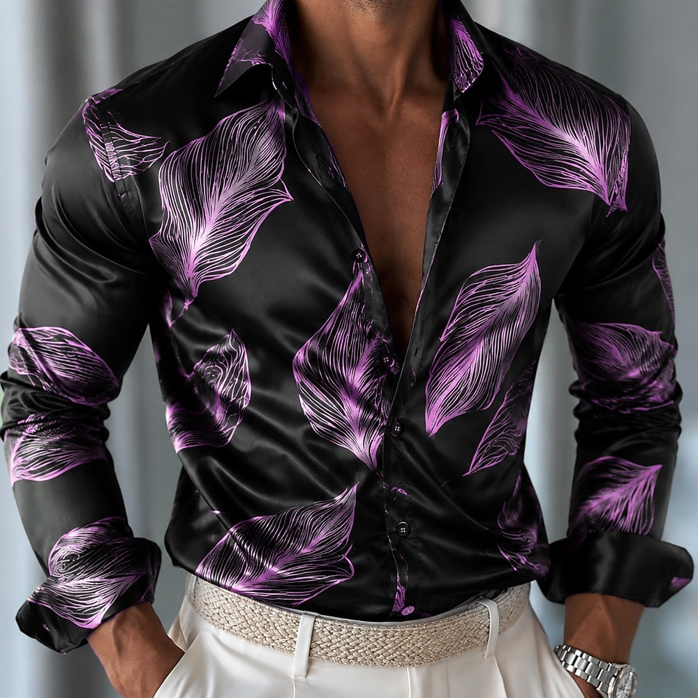 Men's Leaf Pattern Satin Shirt - Mens Satin Silk Dress Shirt review and price