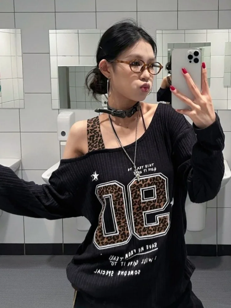 Y2K Patchwork Leopard Print T- - T-Shirts review and price