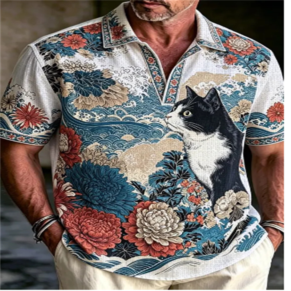 Men's Short Sleeve Polo Shirt  - Vintage Hawaiian Floral Shirt review and price