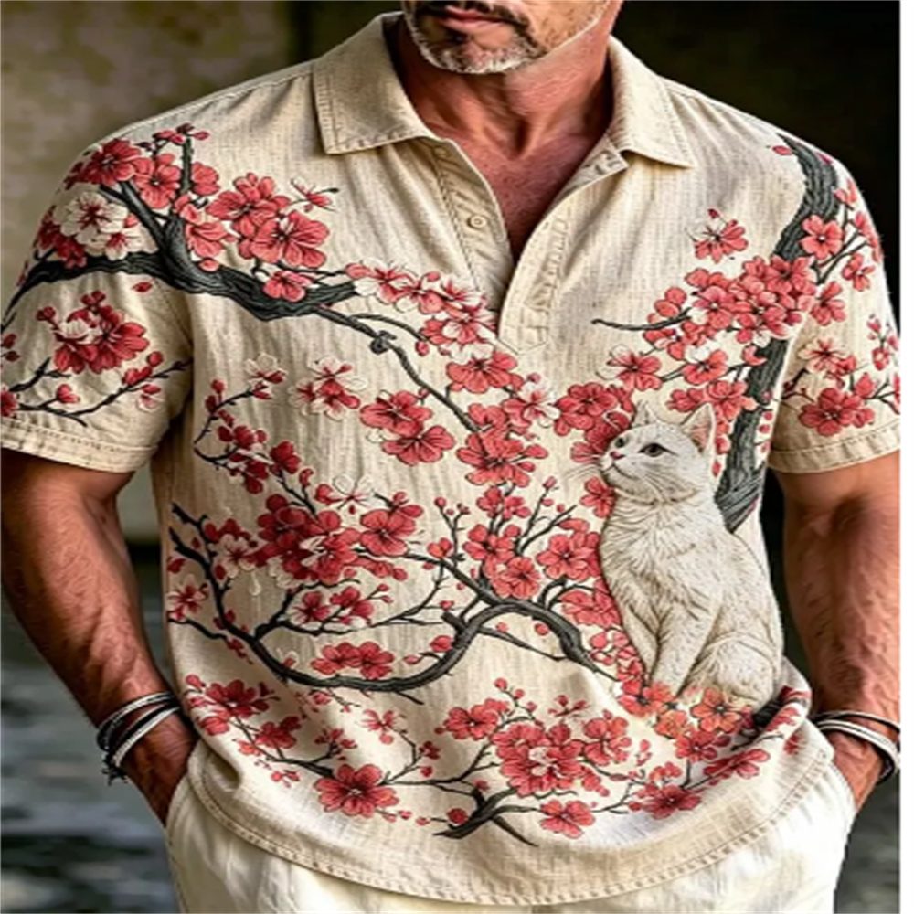 Men's Short Sleeve Polo Shirt  - Vintage Hawaiian Floral Shirt review and price