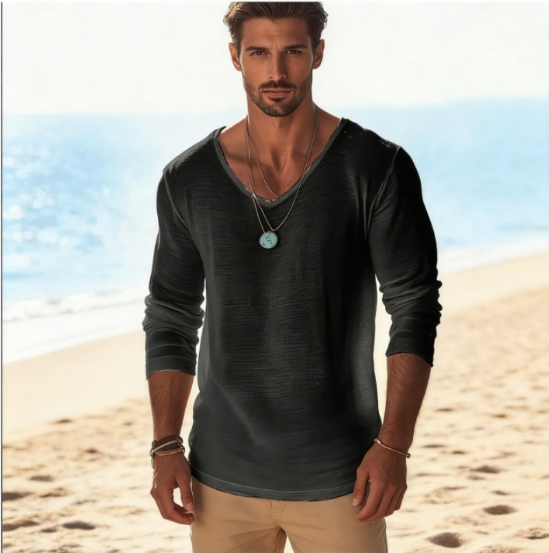 Men's Casual V-Neck Linen Blen - Mens Linen Shirt Long Sleeve review and price