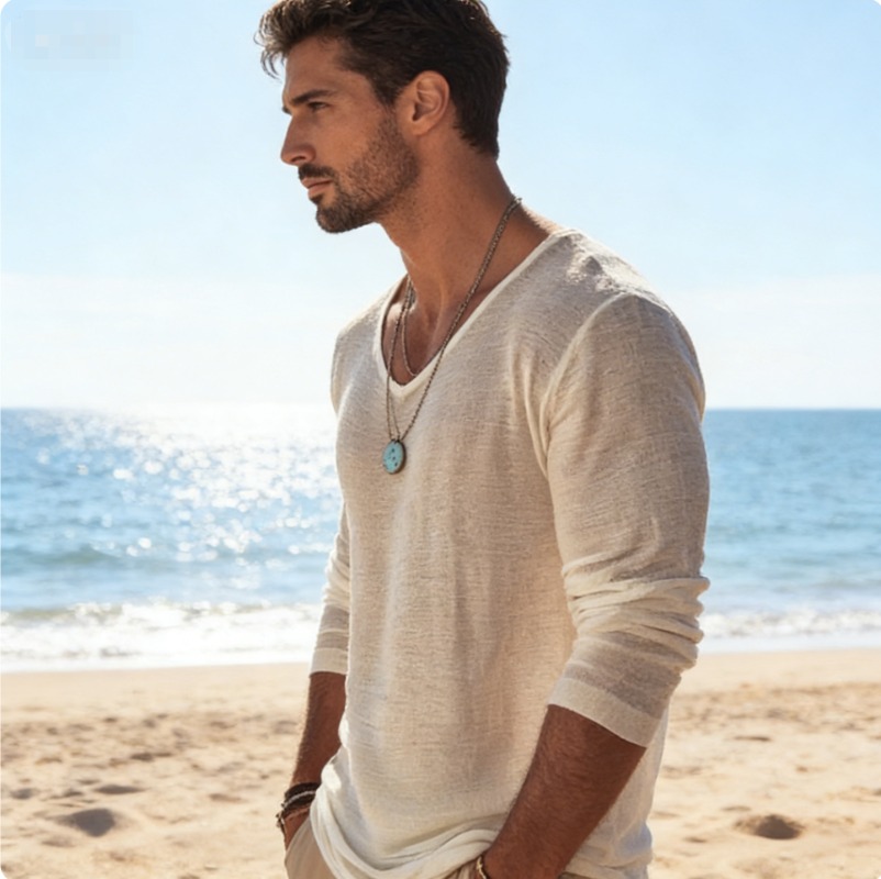 Men's Casual V-Neck Linen Blen - Mens Linen Shirt Long Sleeve review and price