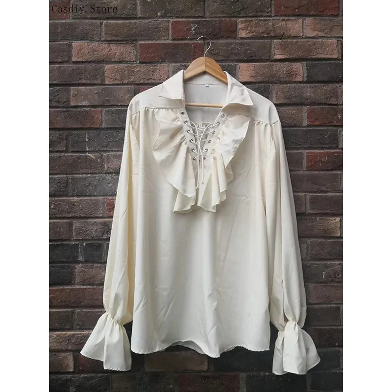S-5XL Medieval Pirate Hallowee - Medieval Gothic Lace Up Pirate Shirt review and price