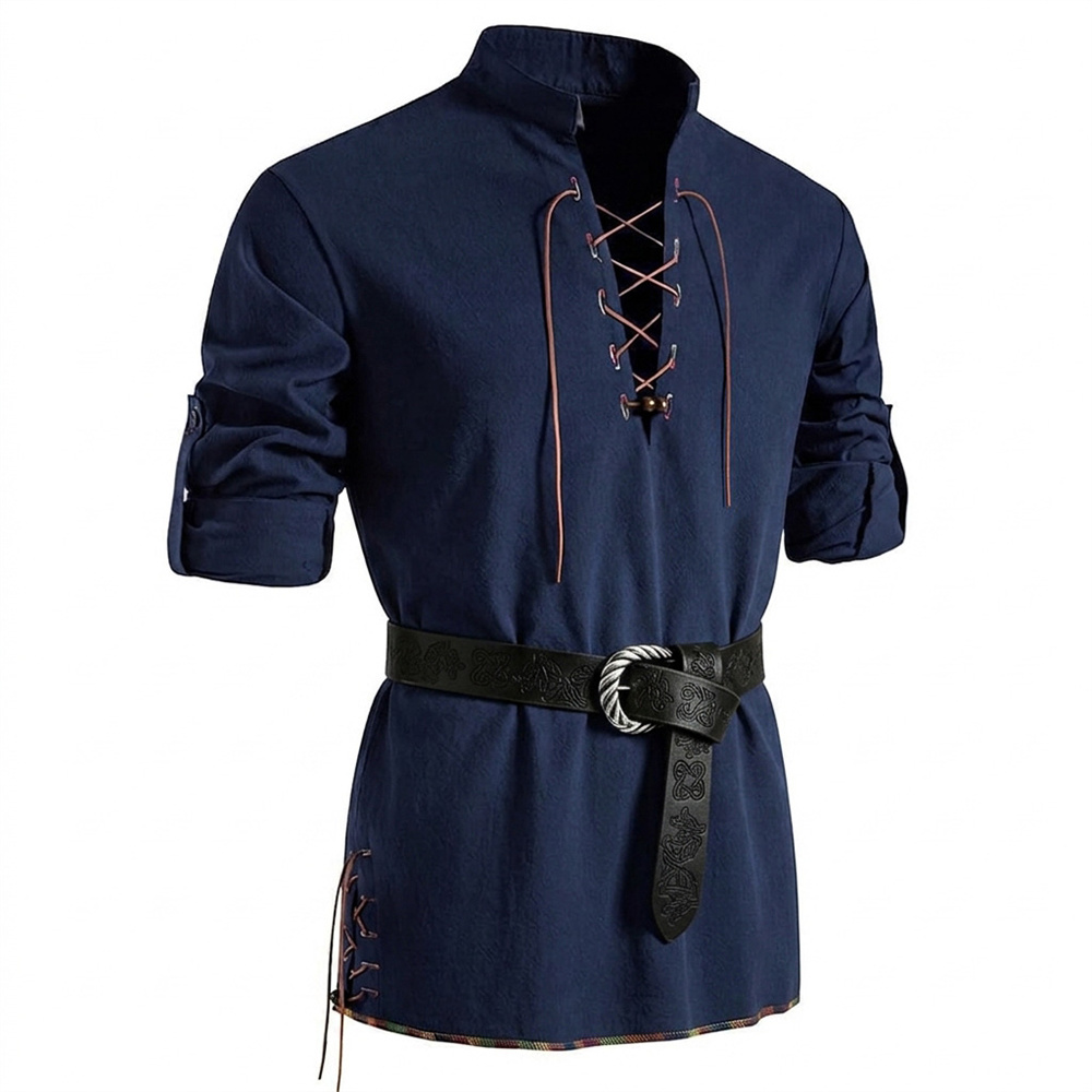 Men's Vintage Shirt Cotton Lon - Medieval Gothic Lace Up Pirate Shirt review and price