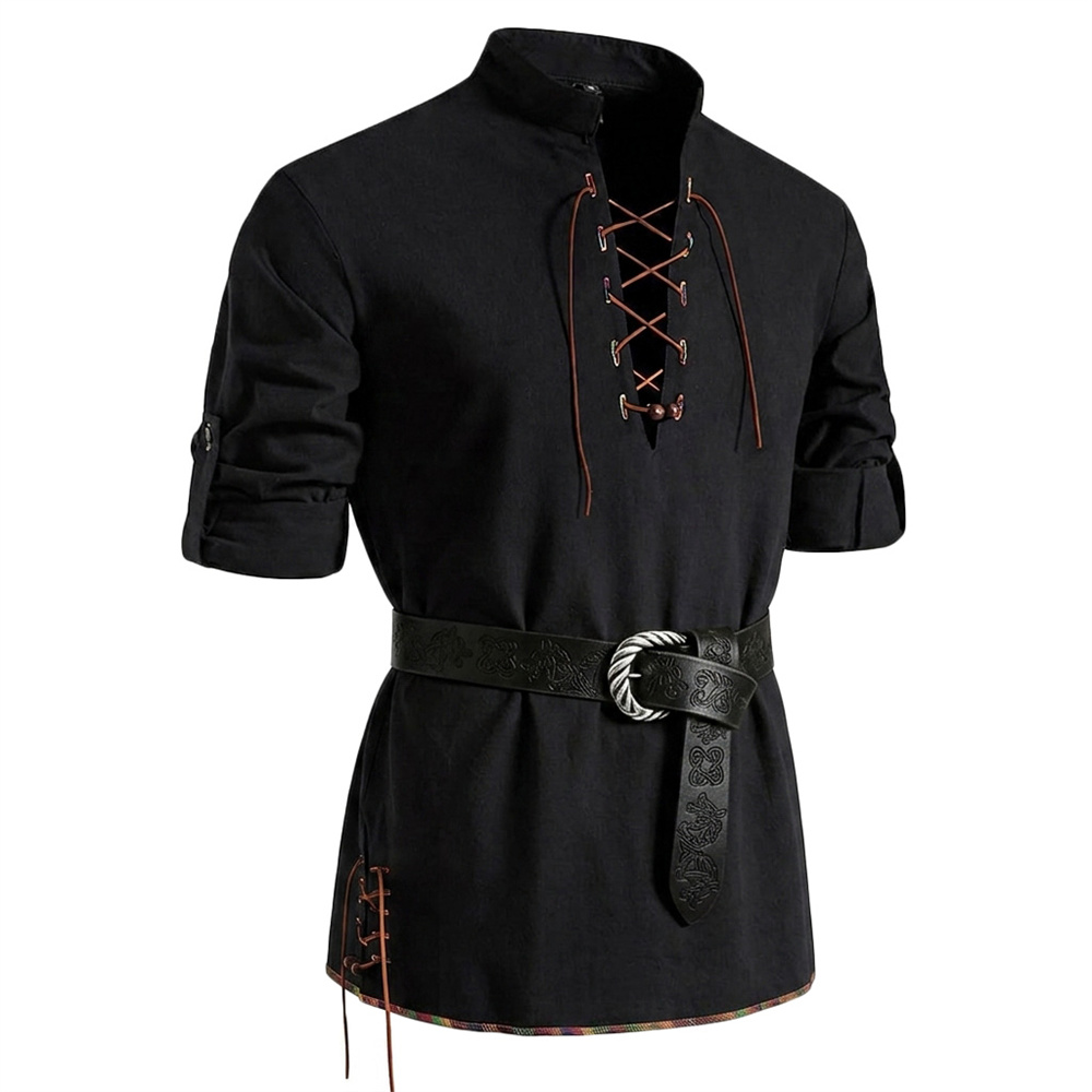 Men's Vintage Shirt Cotton Lon - Medieval Gothic Lace Up Pirate Shirt review and price