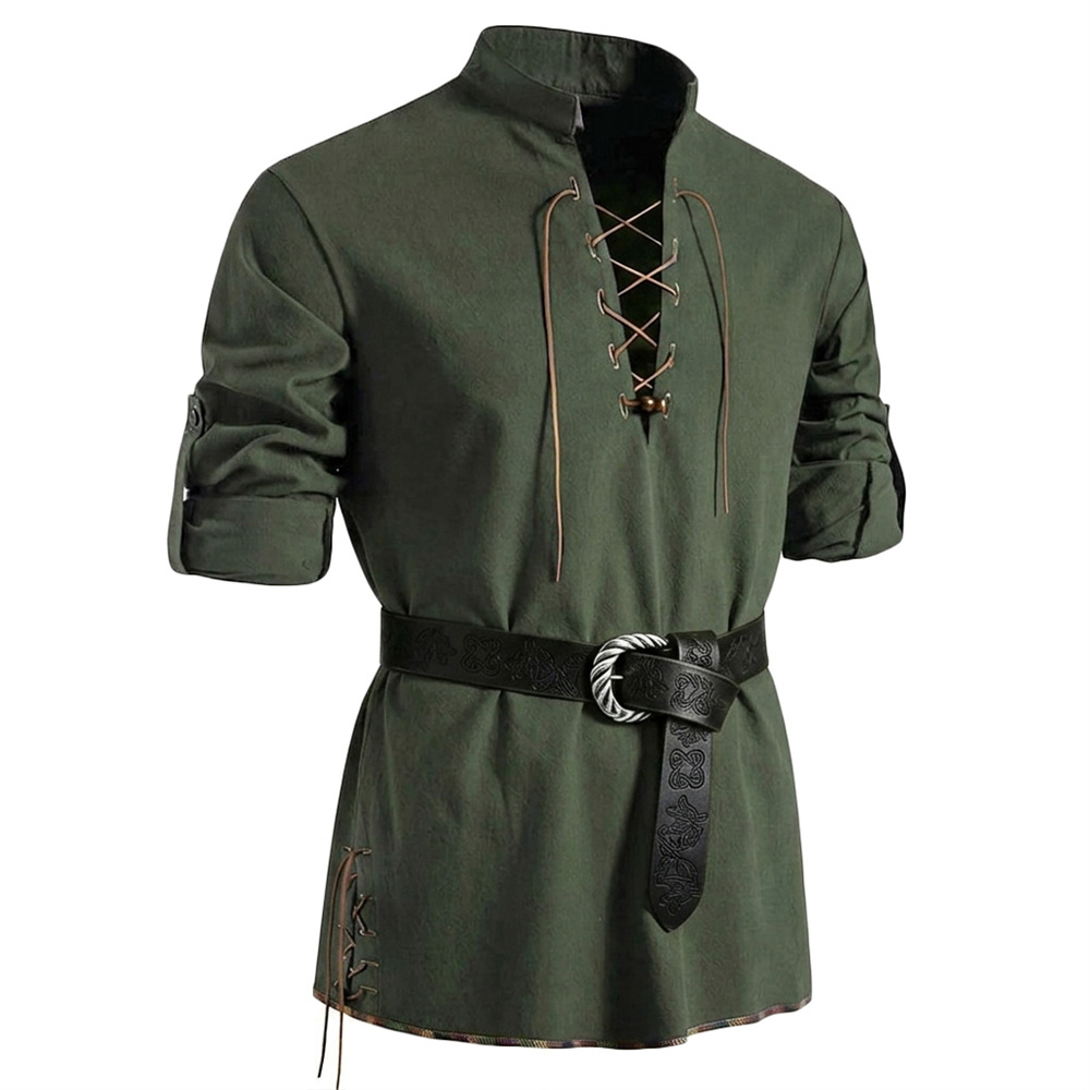 Men's Vintage Shirt Cotton Lon - Medieval Gothic Lace Up Pirate Shirt review and price