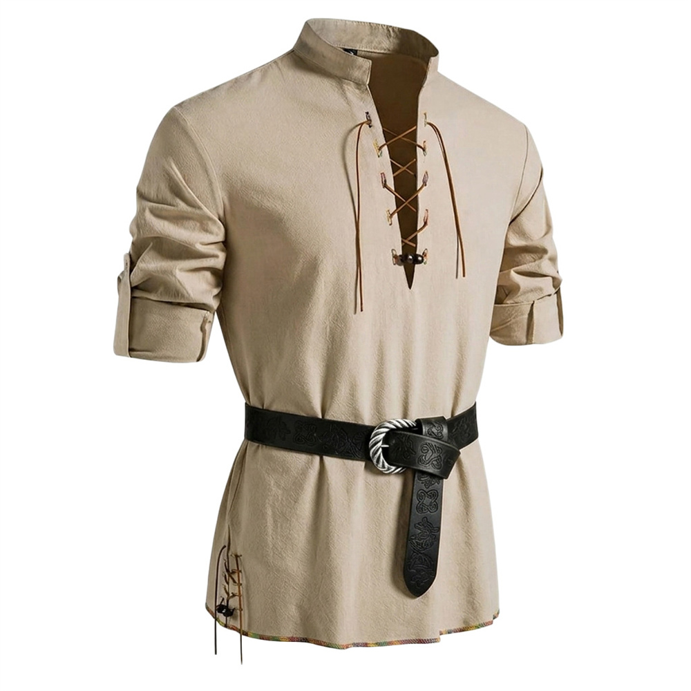 Men's Vintage Shirt Cotton Lon - Medieval Gothic Lace Up Pirate Shirt review and price