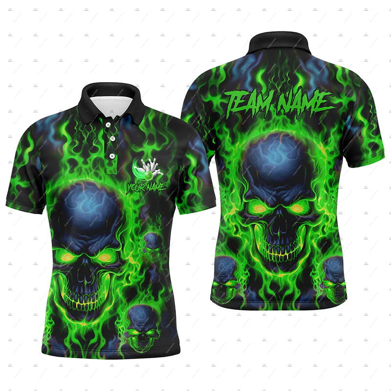 Custom Name Bowling Skull Flam - Short Sleeve Bowling Shirt Retro review and price