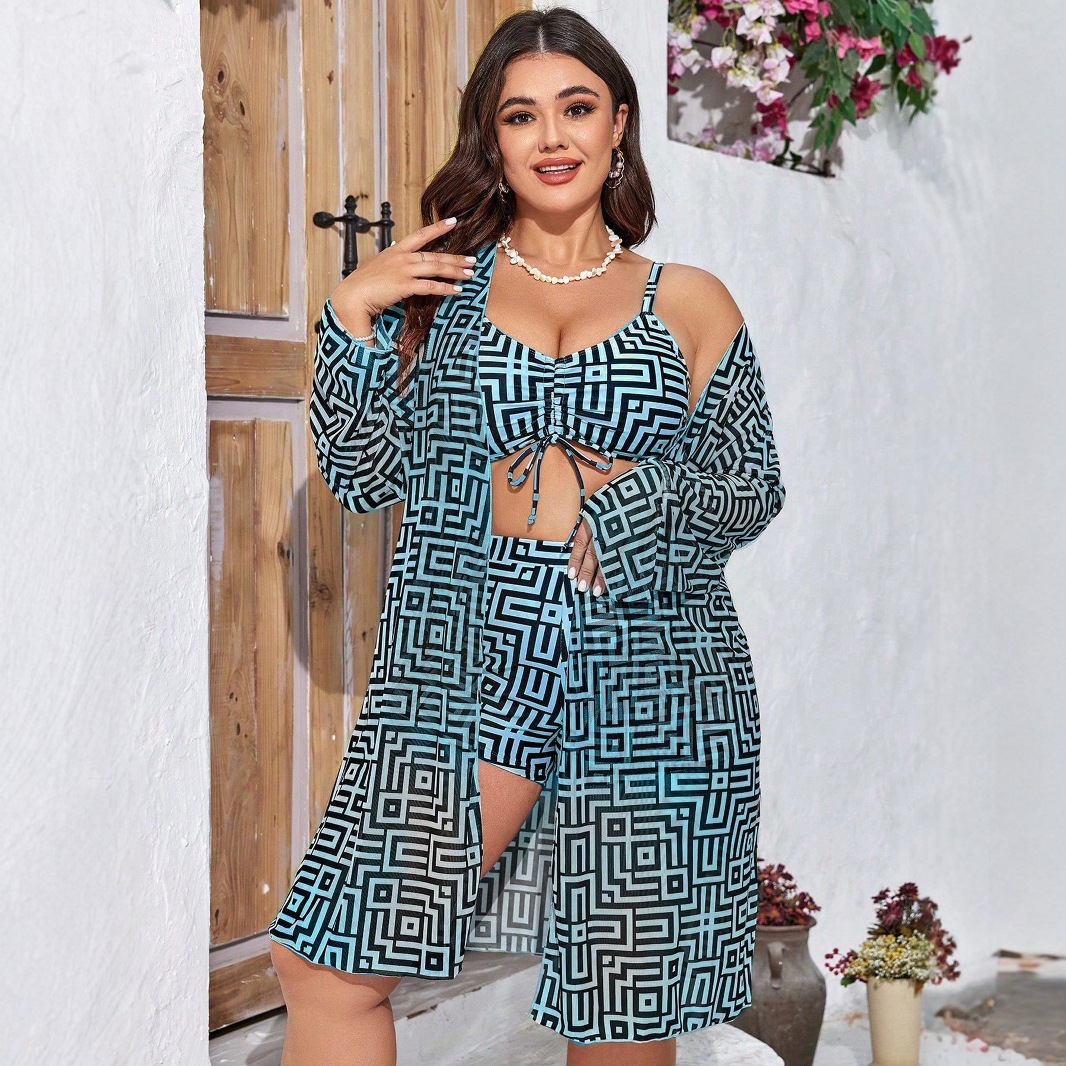 Plus Size 3‑Piece Geometric Pr - Shorts review and price