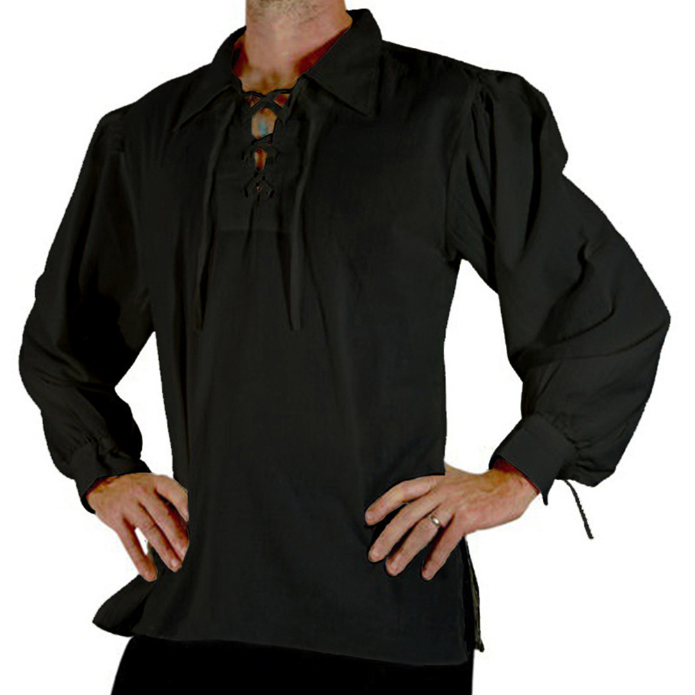 Men Medieval Renaissance Costu - Medieval Gothic Lace Up Pirate Shirt review and price