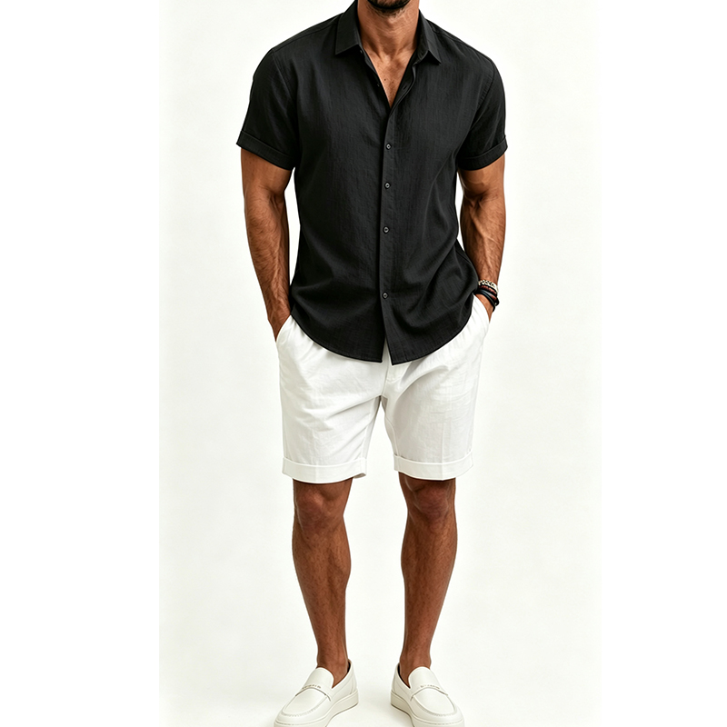 Men's  Cotton Linen Shirt Set  - Mens Linen Shirt Long Sleeve review and price