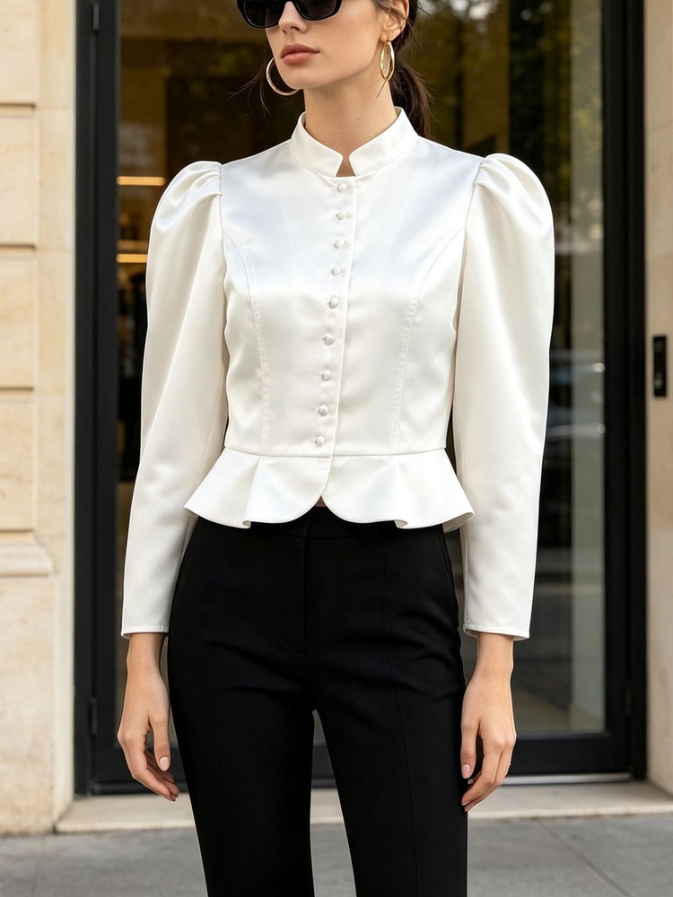 Tossy Peplum Blouse Long Sleev - Mandarin Collar Formal Shirt Slim Fit review and price