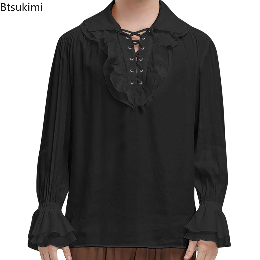 Men's Medieval Renaissance Pir - Medieval Gothic Lace Up Pirate Shirt review and price